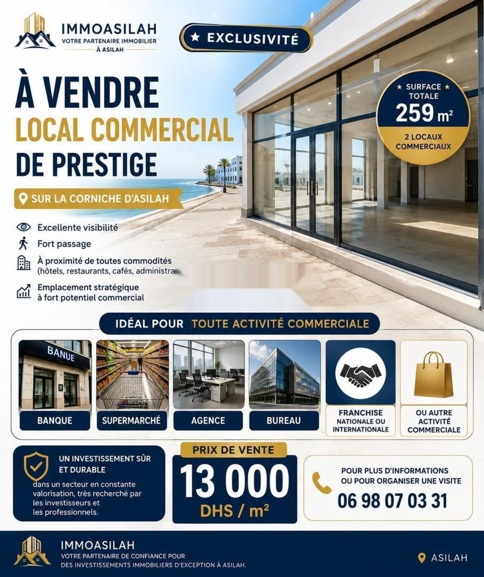 2 LOCAUX COMMERCIAUX À VENDRE CORNICHE D'ASILAH