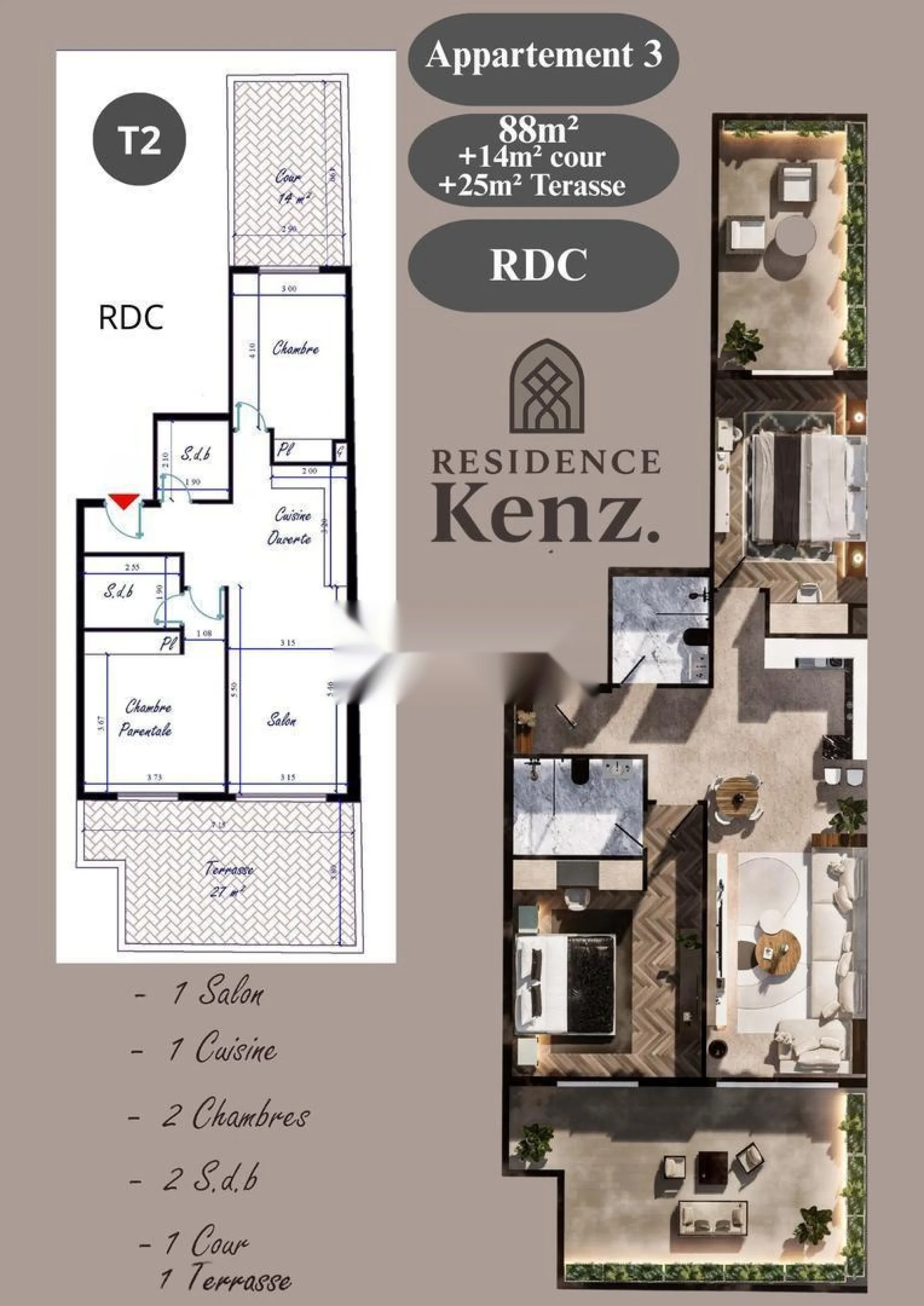Appartement à vendre 127m² Résidence Kenz. Kénitra