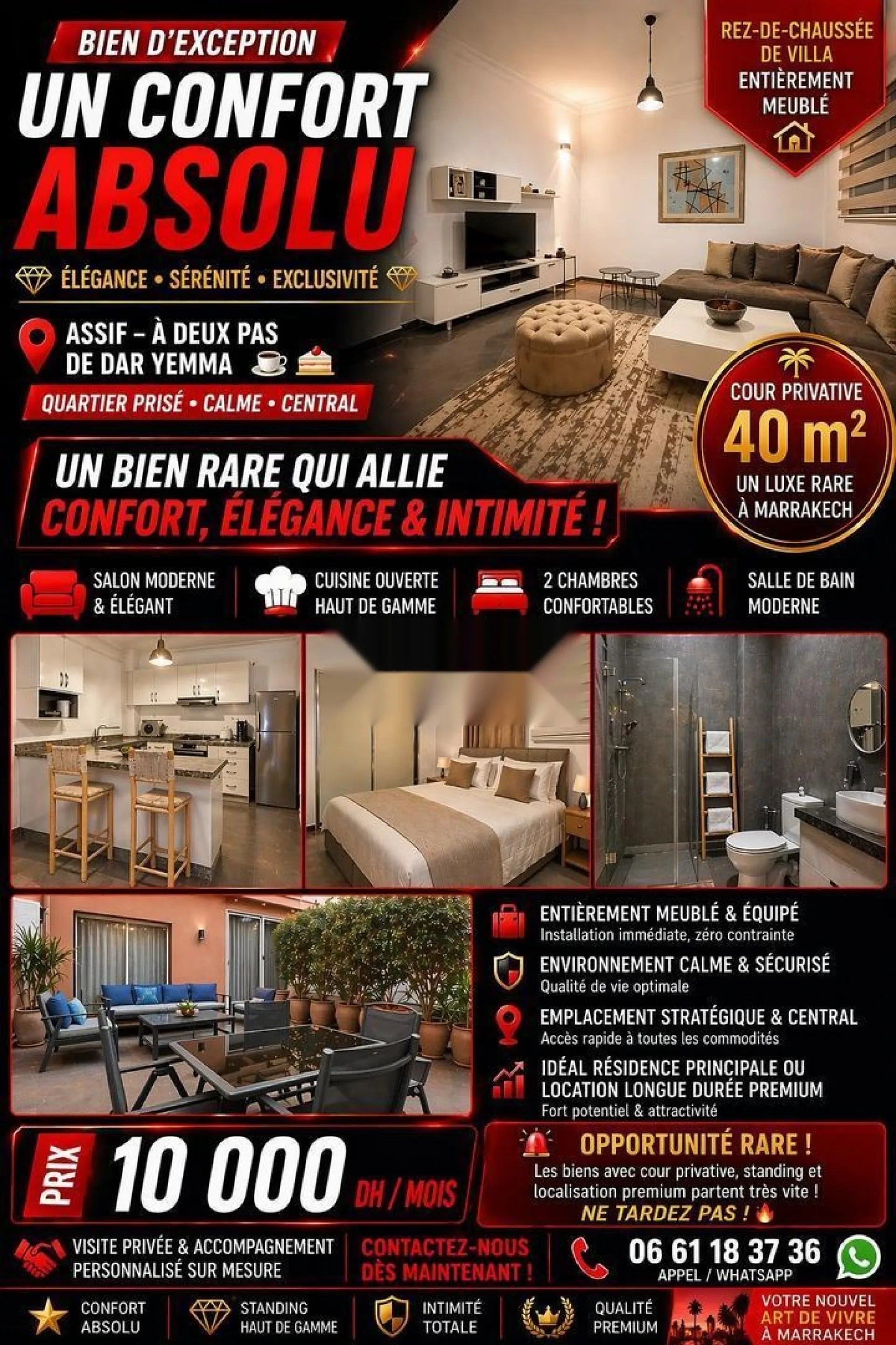 RDC villa meublé avec cour à Assif