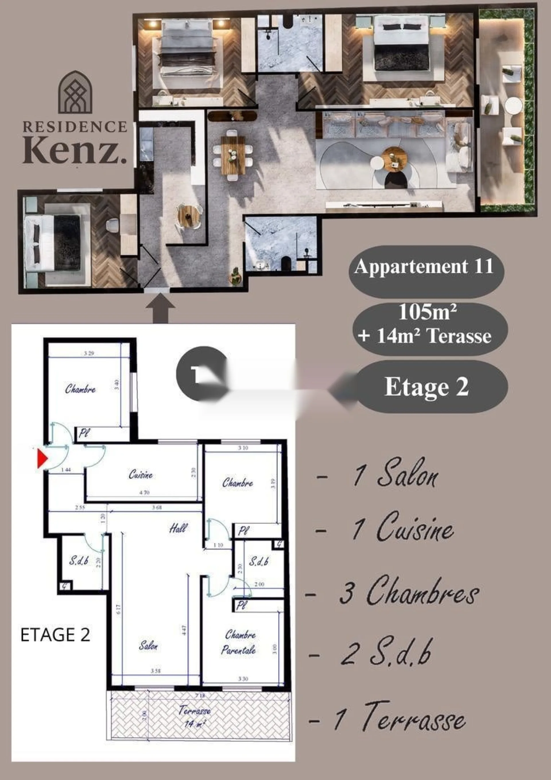 Appartement à vendre 119m² Résidence Kenz. Kénitra