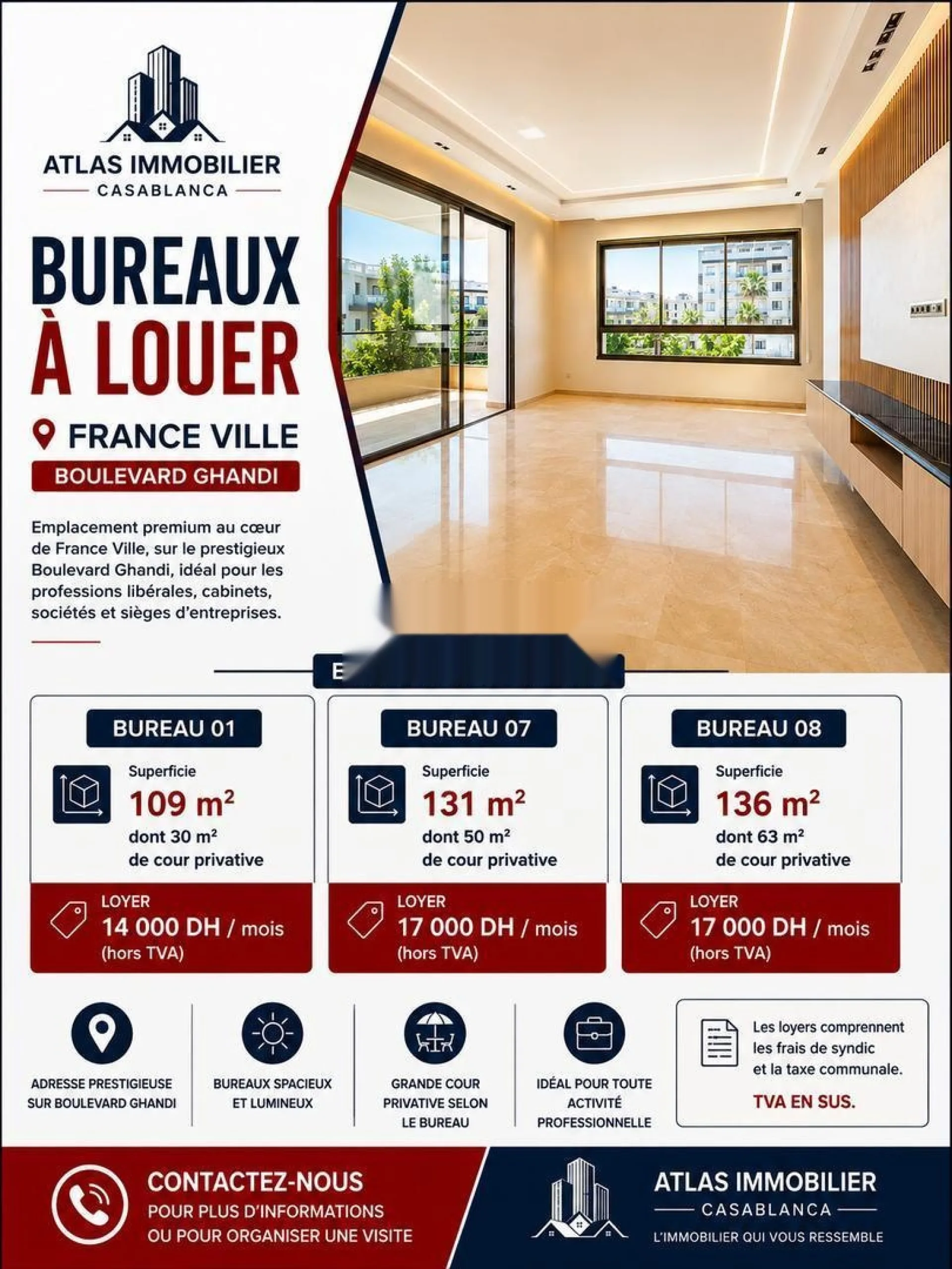 Bureau à louer entre 109 m² et 138 m² France Ville