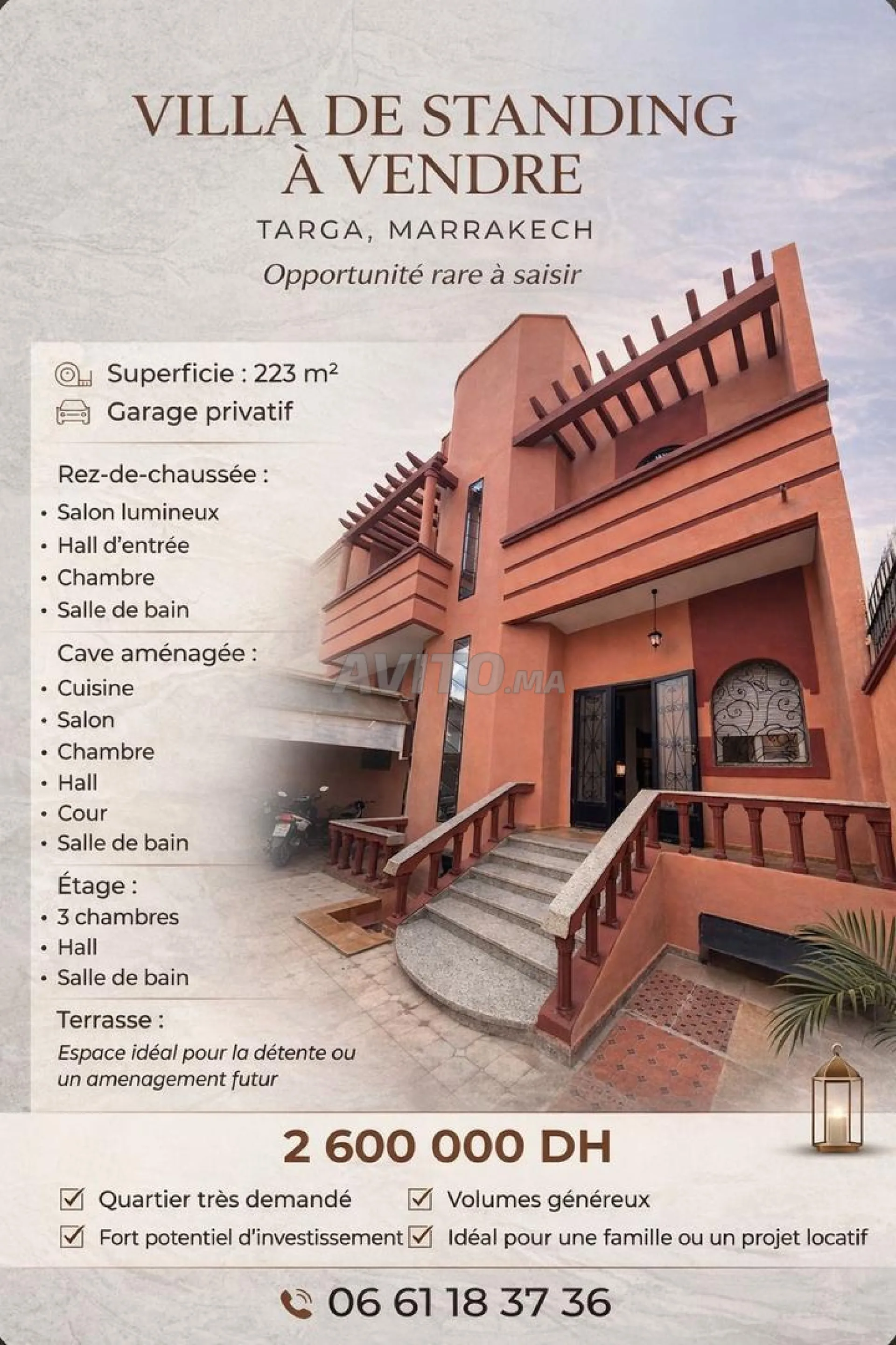 Villa 223m2 près de Dar Lahlib à Targa