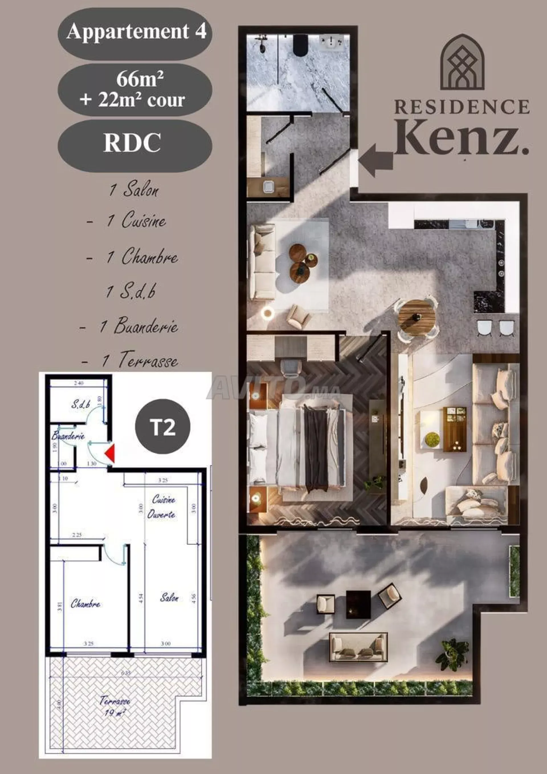 Appartement à vendre 88 m² Residence Kenz. Kénitra