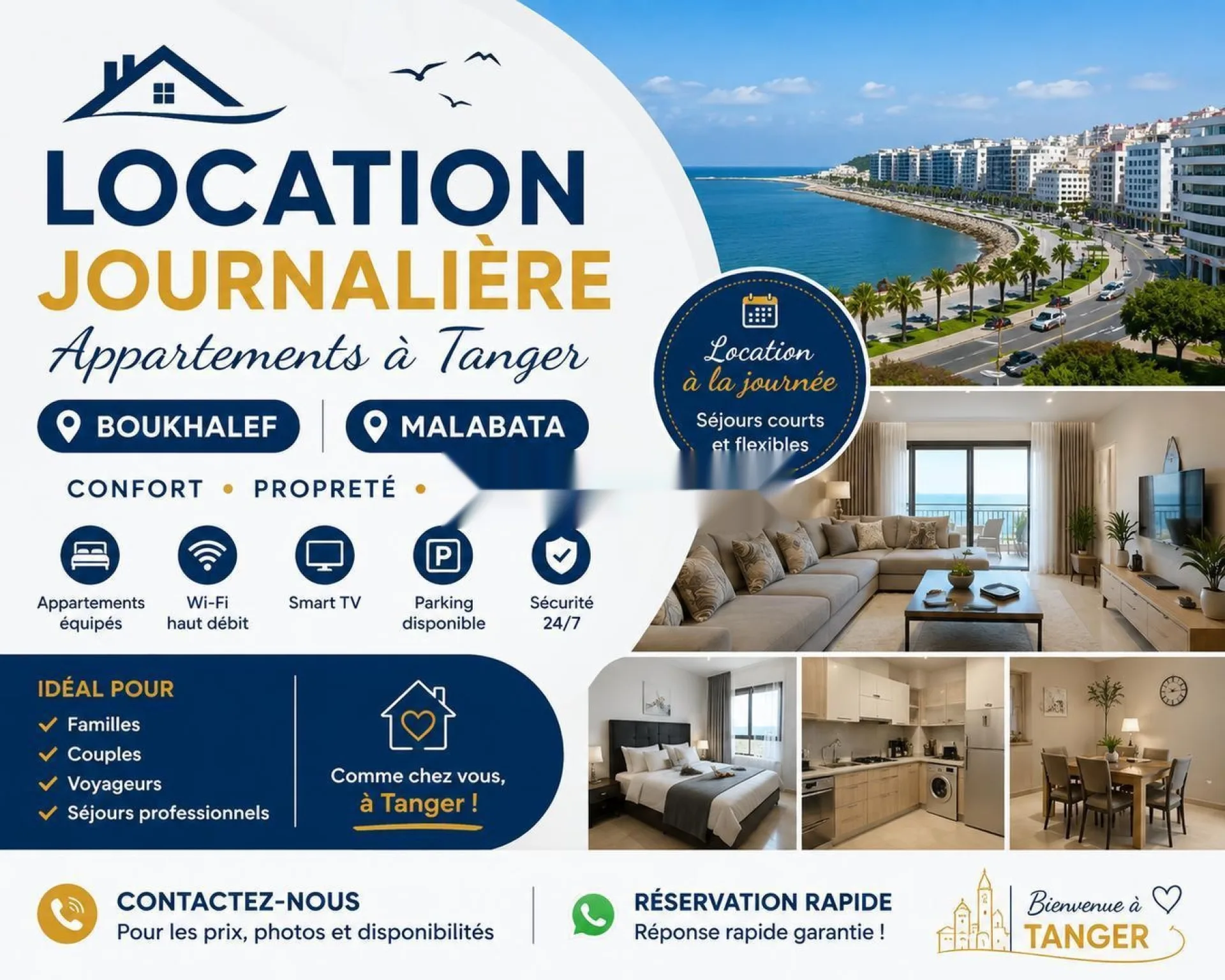 APPARTEMENTS À LOUER À TANGER - JOURNALIÈRE
