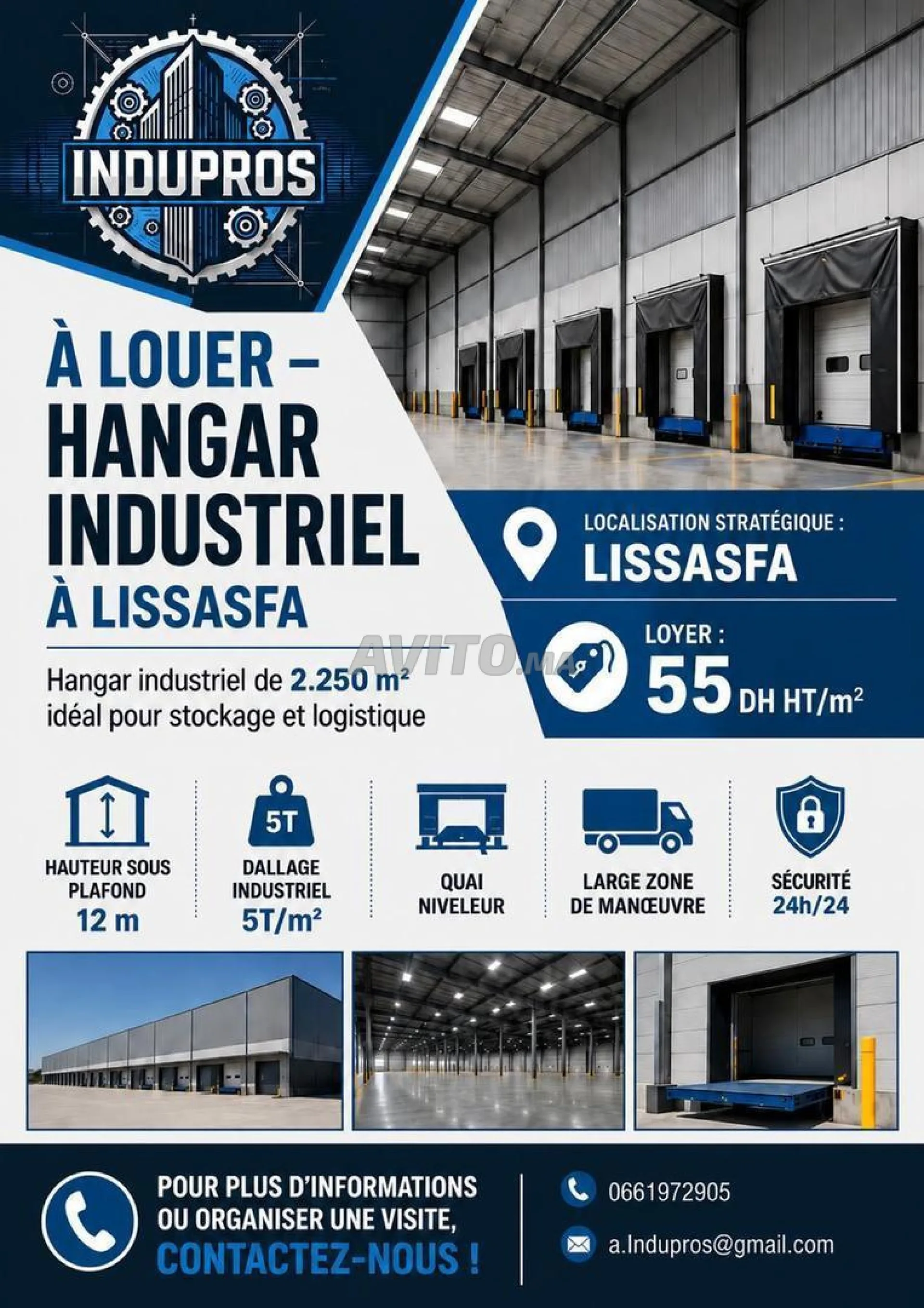 À LOUER - HANGAR de 2250 m2 À Lissasfa