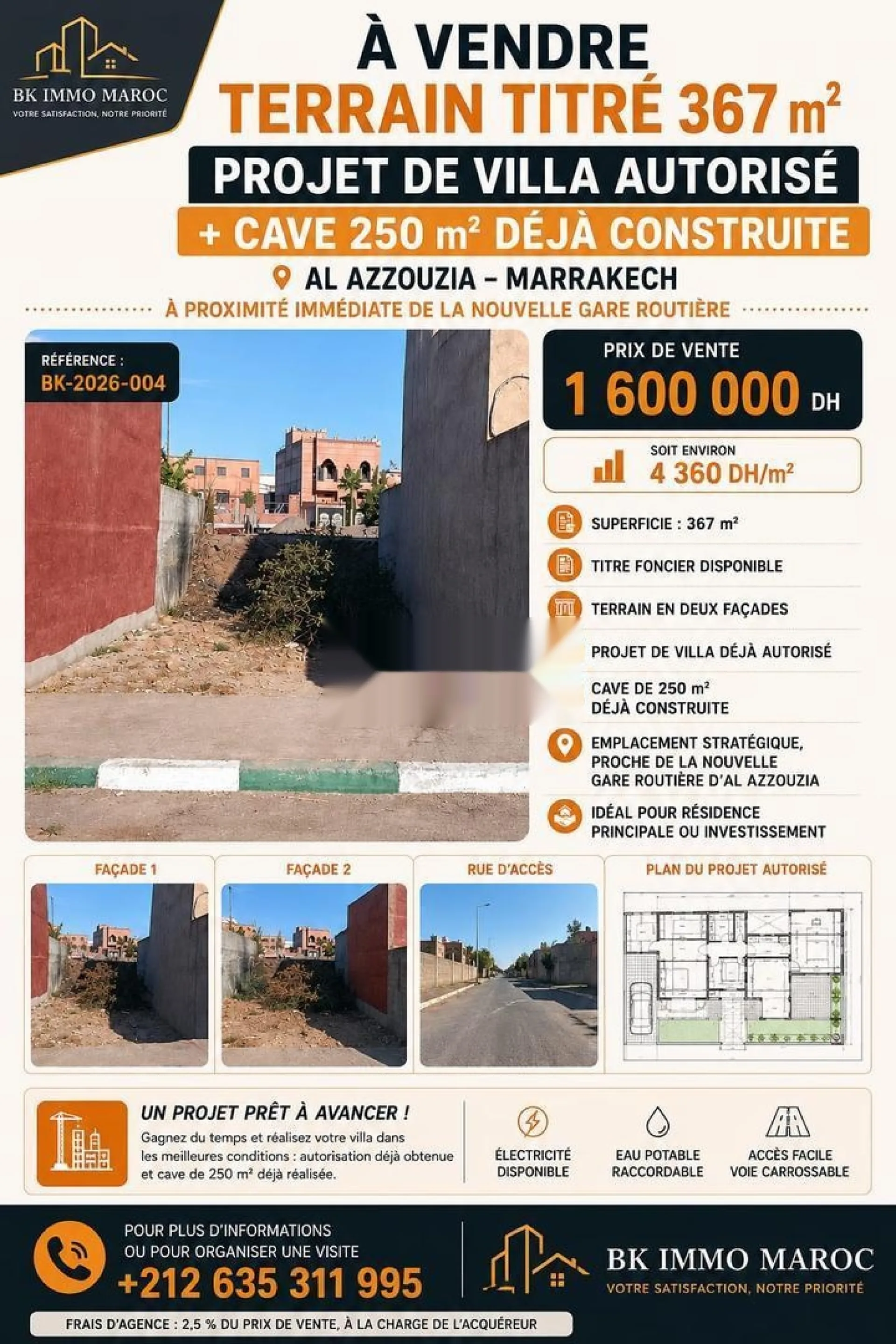 À VENDRE - Terrain titré de 367 m² Al Azzouzia