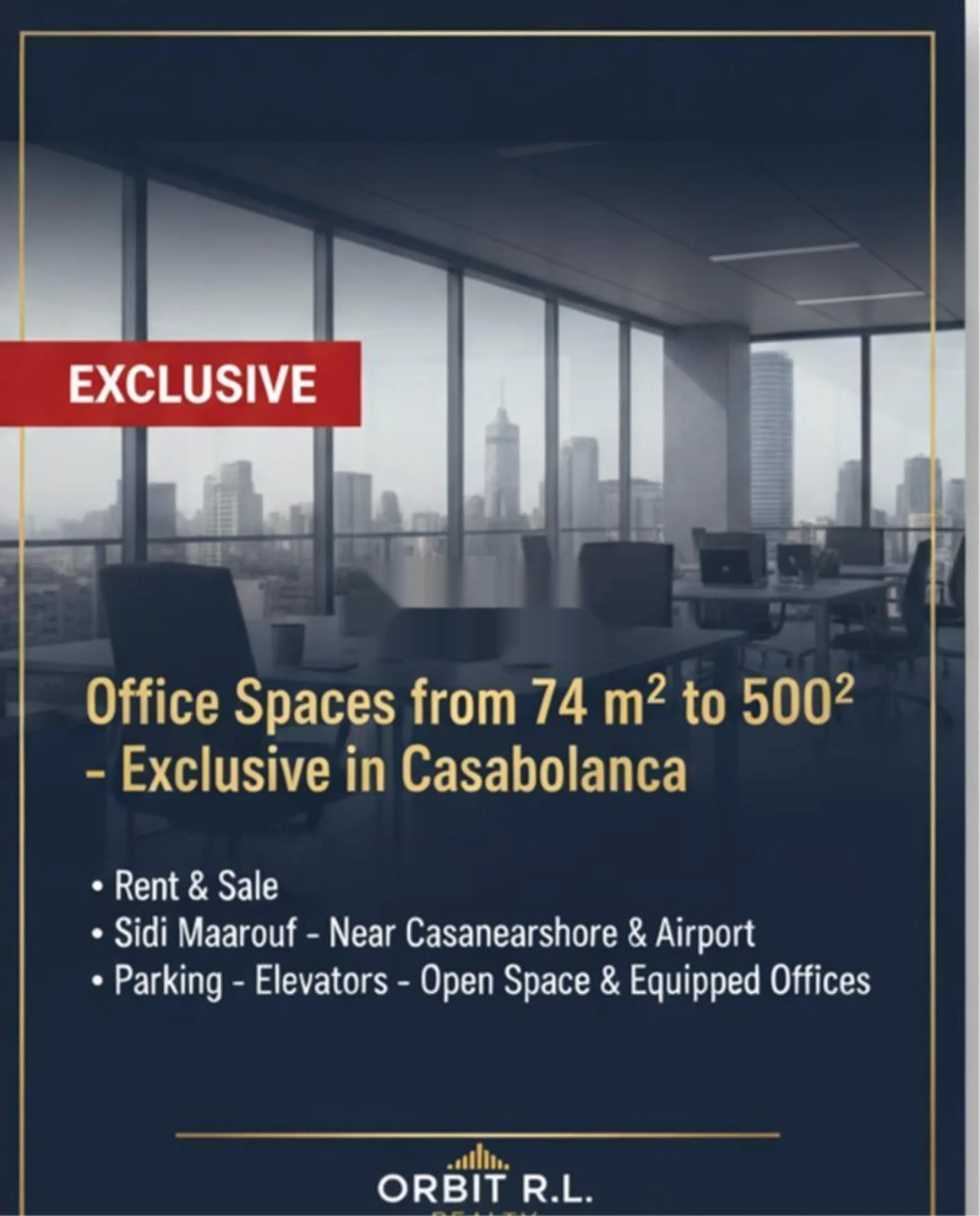 Bureaux pro à louer Sidi Maârouf 70 à 1000 m²