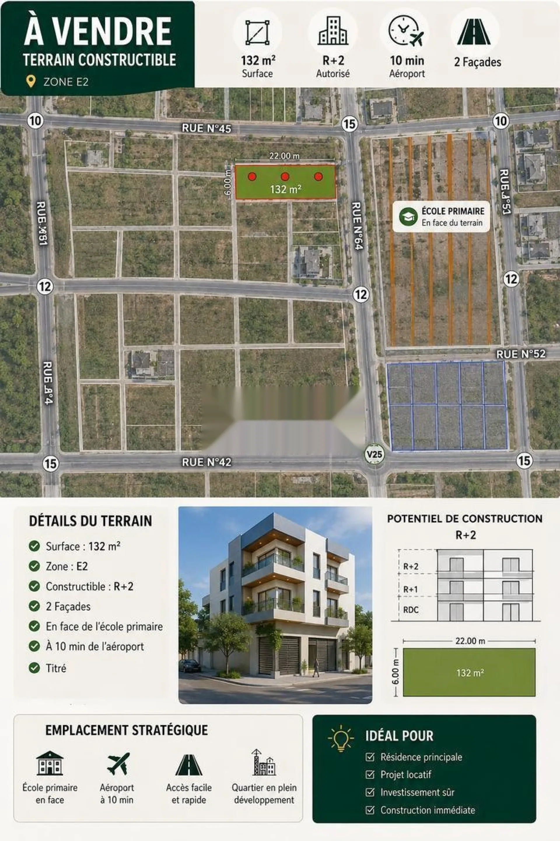 Terrain 132m2 Disponible de suite