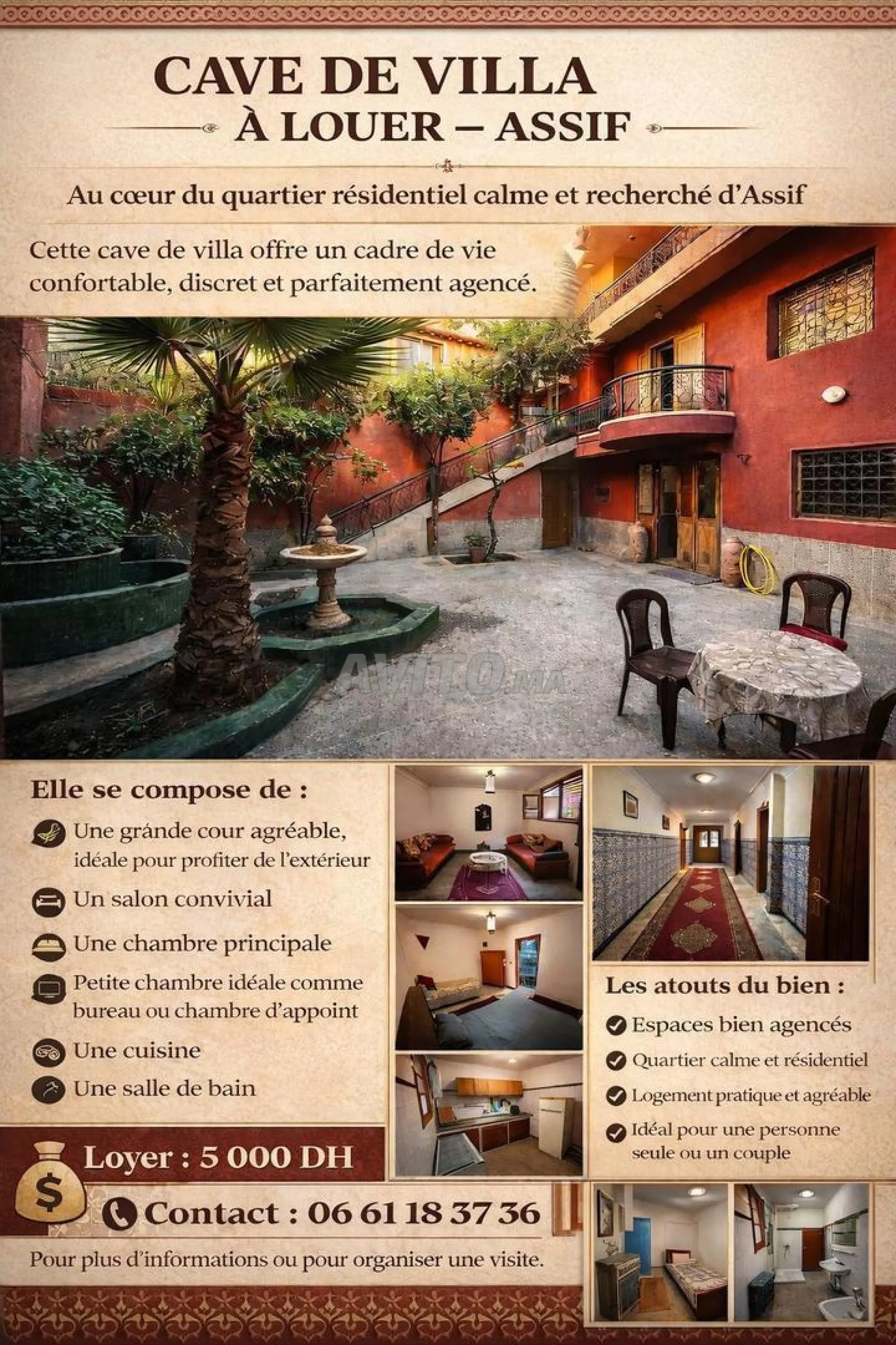 Jolie cave villa avec grande cour à Assif