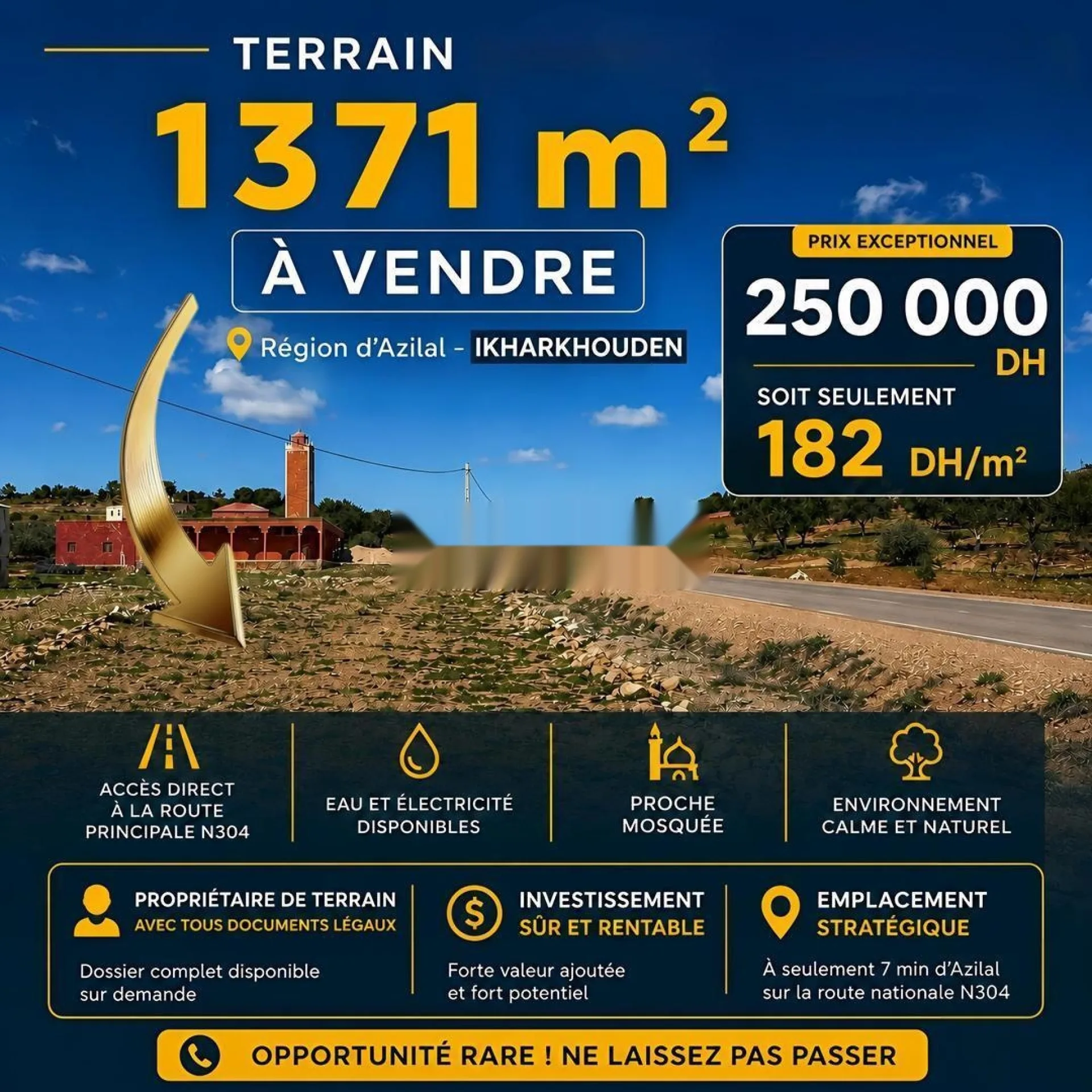 Terrain 1371 m² à vendre - Route N304 Azilal