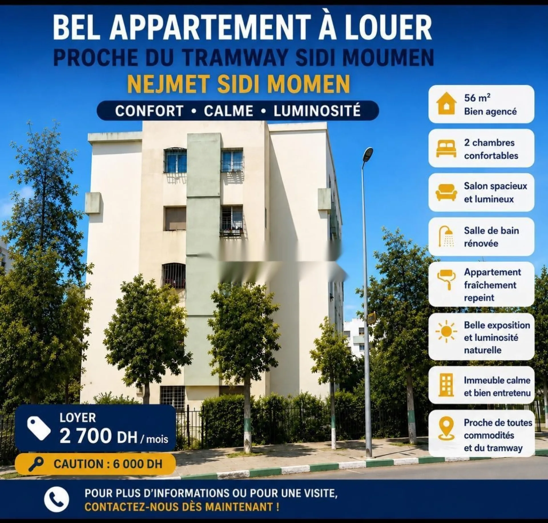 Appartement 65 m² rénové, lumineux, 2 min du tramway