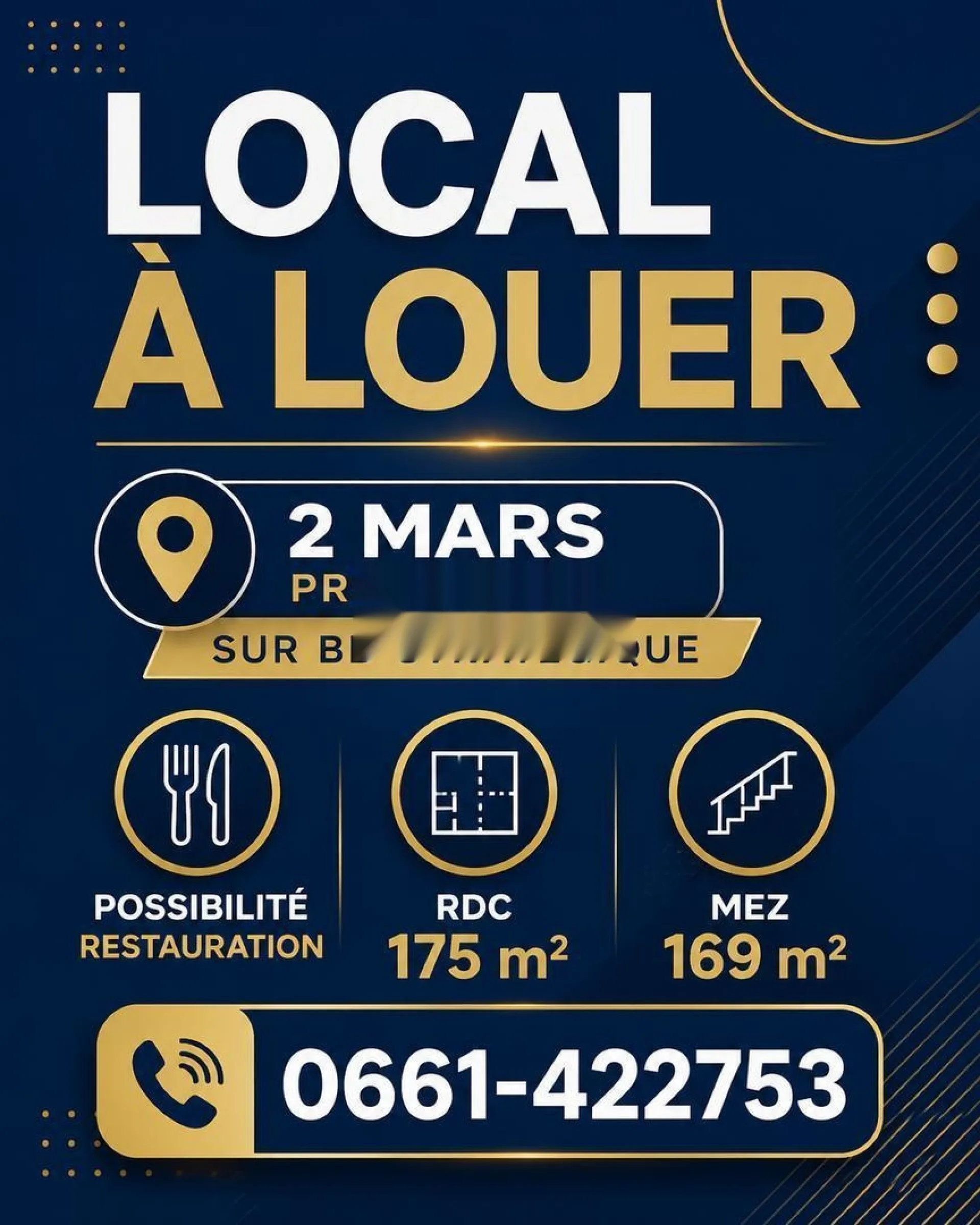 Local à louer 175 m² et mezz 169 - 2 Mars