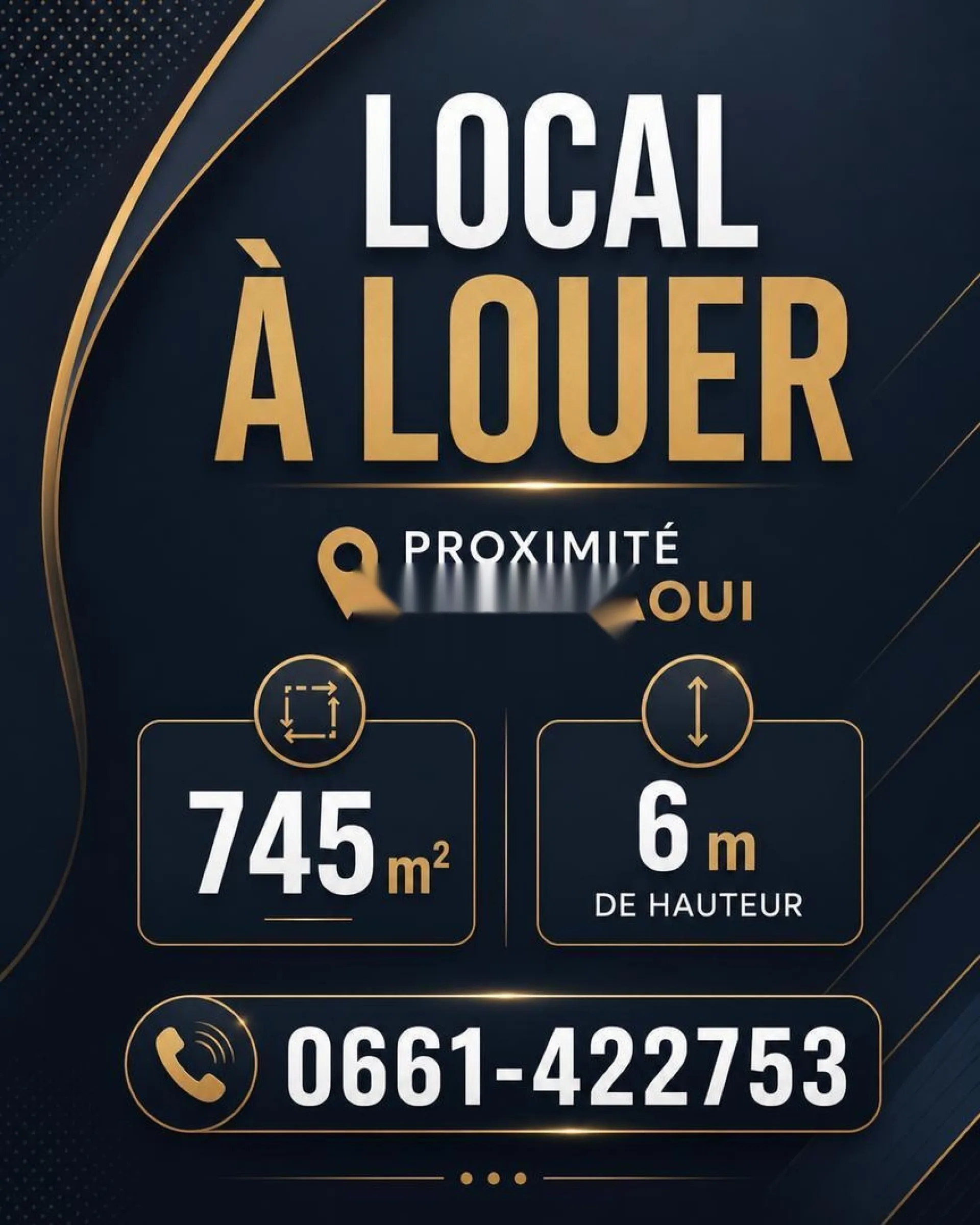 Local à louer 745 m² - Bd Ziraoui, h 6m