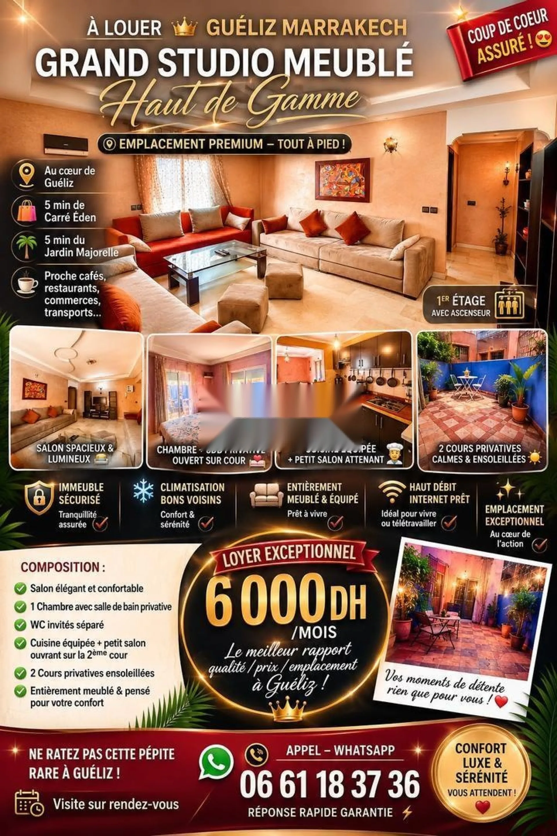 Studio meublé avec 2 cours Guéliz près hôtel Kabir