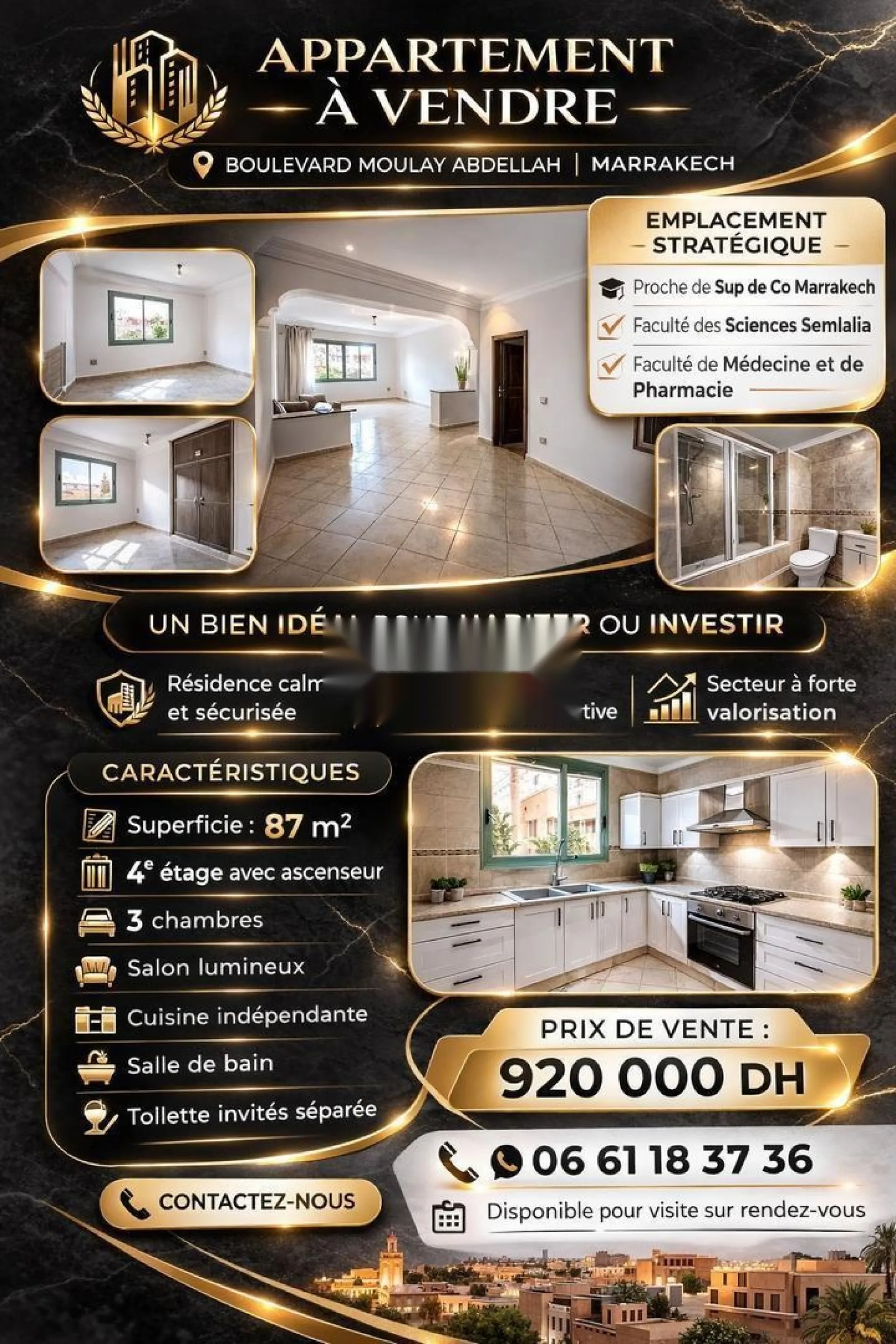 Appart 3ch salon 87m2 près Sup de co