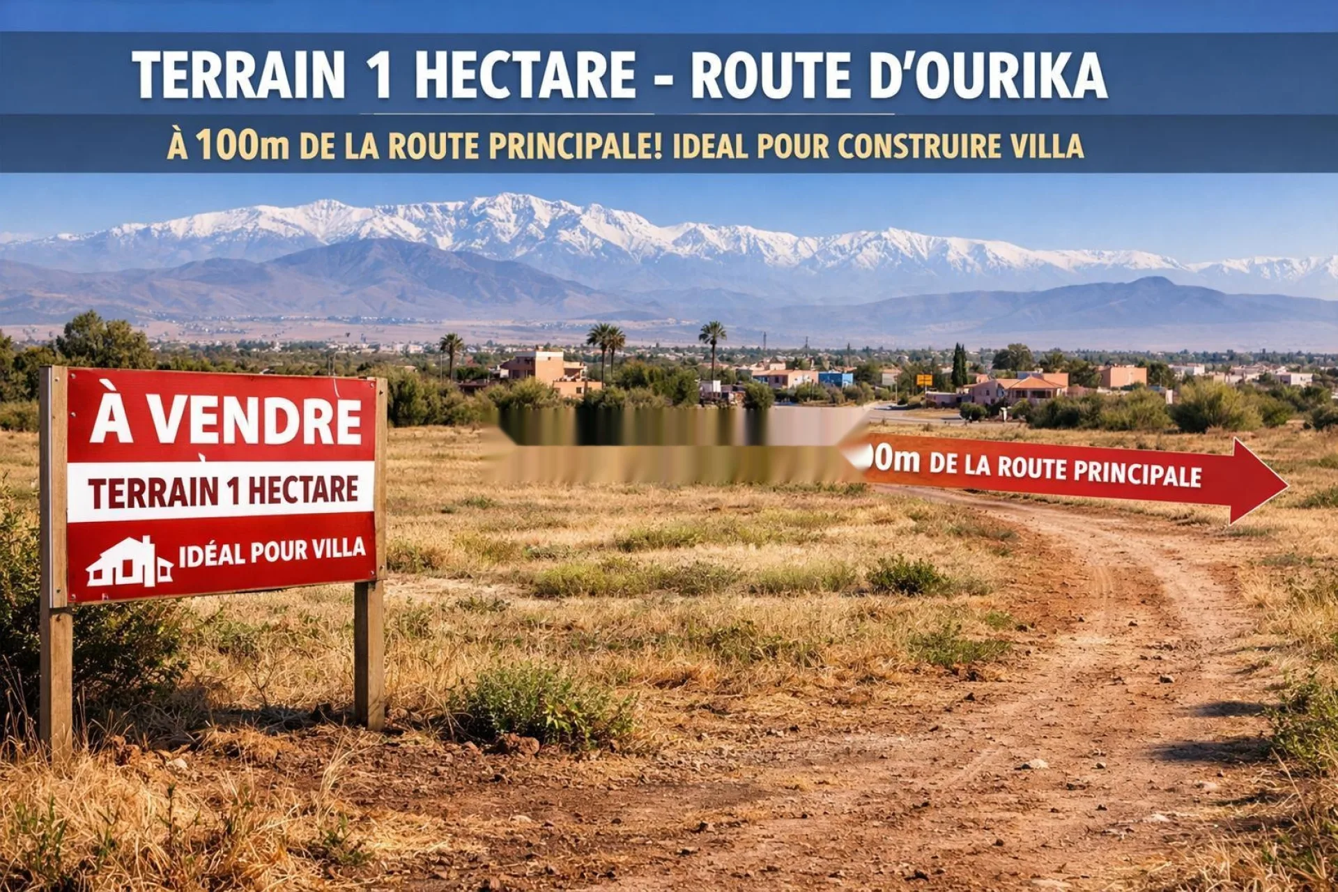Terrain 1 hectare Route principale Ourika -