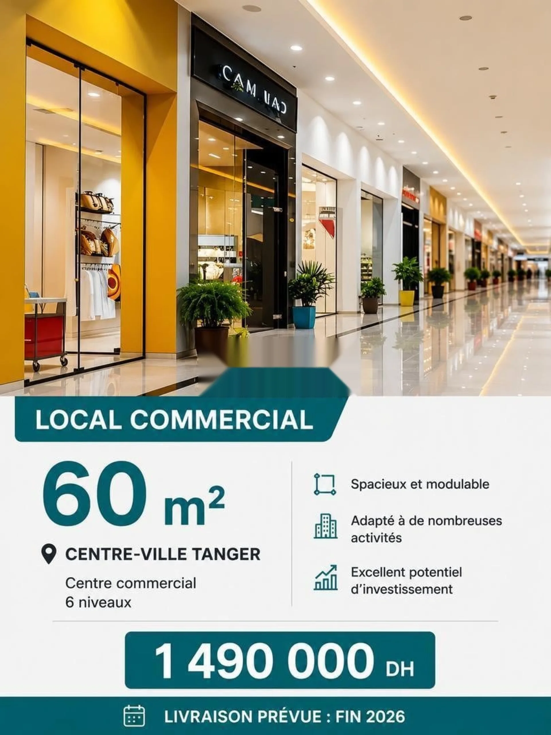 Local commercial 60 m² Centre-ville Tanger