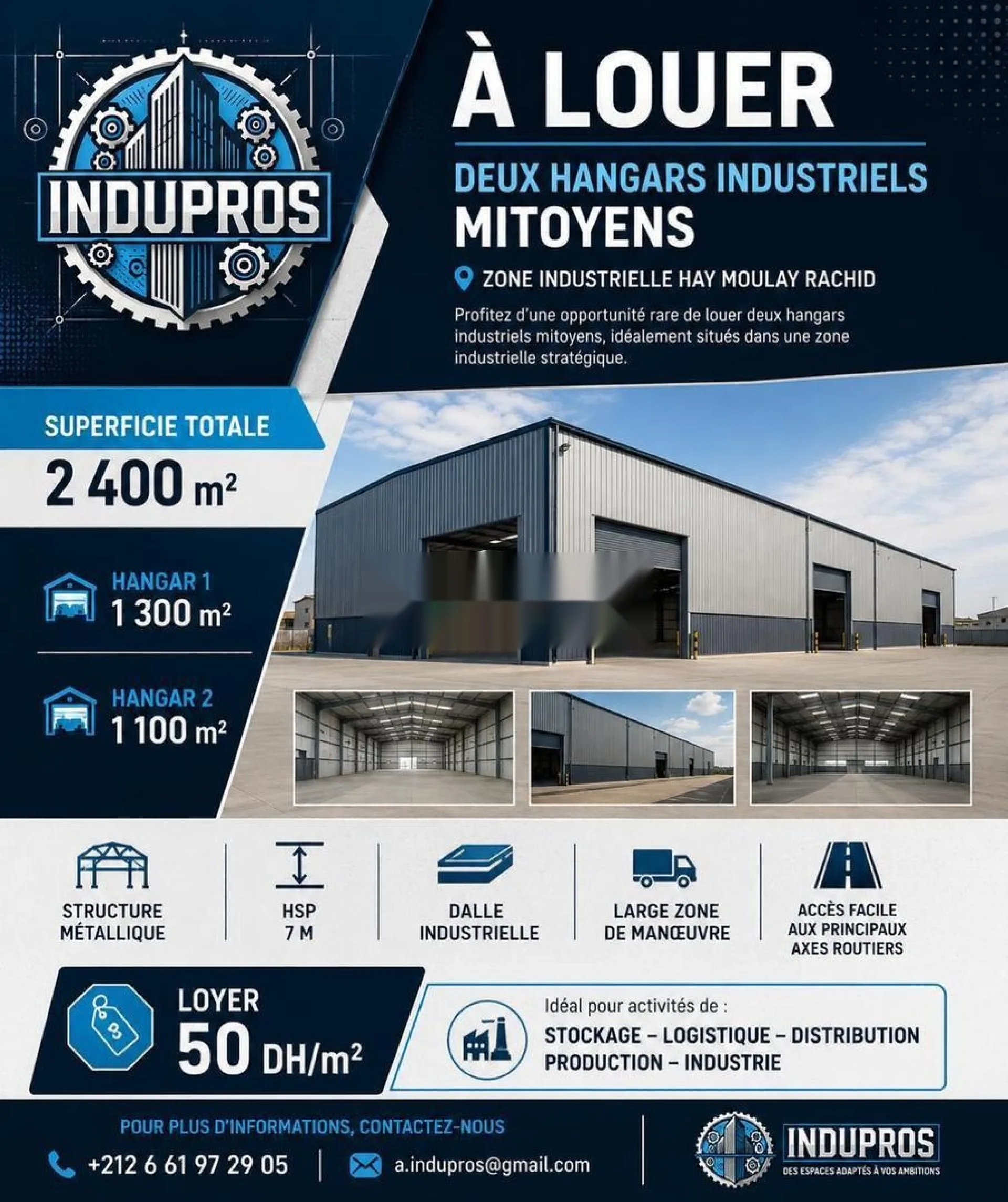 À LOUER 2 HANGARS ZONE IND HAY MOULAY RACHID